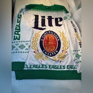 NWOT Limited Edition Miller Lite Eagles Themed Ugly Christmas Sweater XL